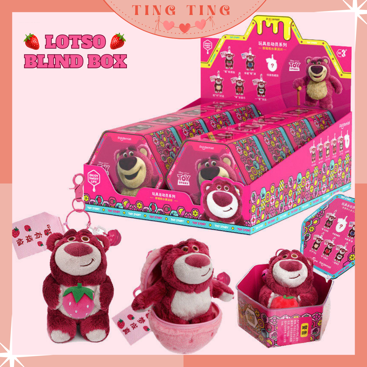 Hộp ngạc nhiên Blindbox gấu dâu Lotso mùi hương dâu kèm túi thơm thêu lời chúc dễ thương TingTing