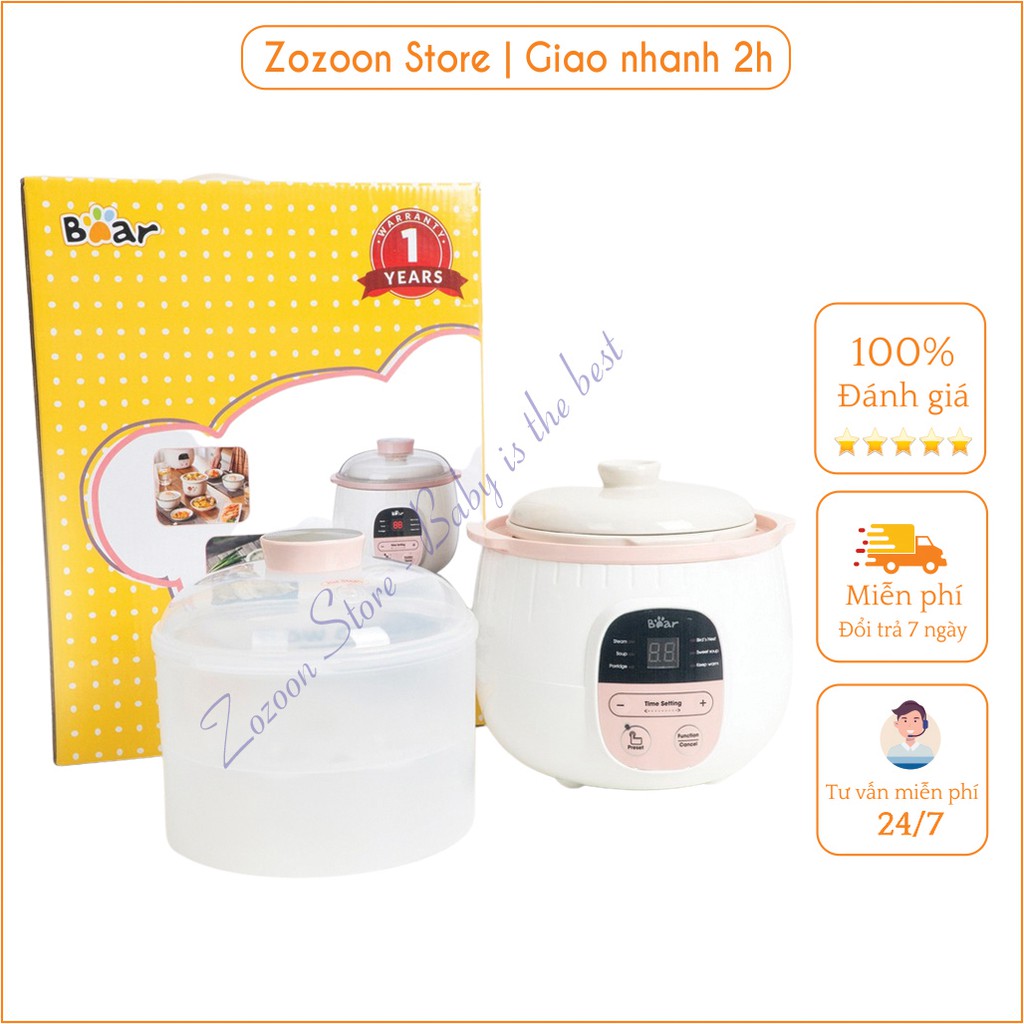 Nồi nấu cháo chậm bear, nồi nấu hầm cách thủy đa nămg bear 0.8 lít - hàng bh 12 tháng