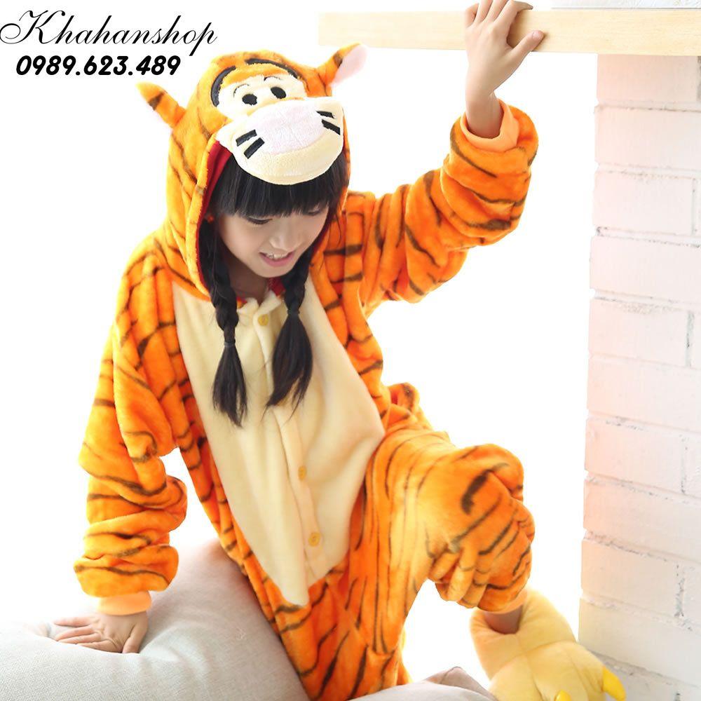 Bộ đồ ngủ hình thú hổ vằn liền thân lông mịn Pijama Động Vật Hoạt Hình cho trẻ em người lớn Cosplay nhimshop 1909