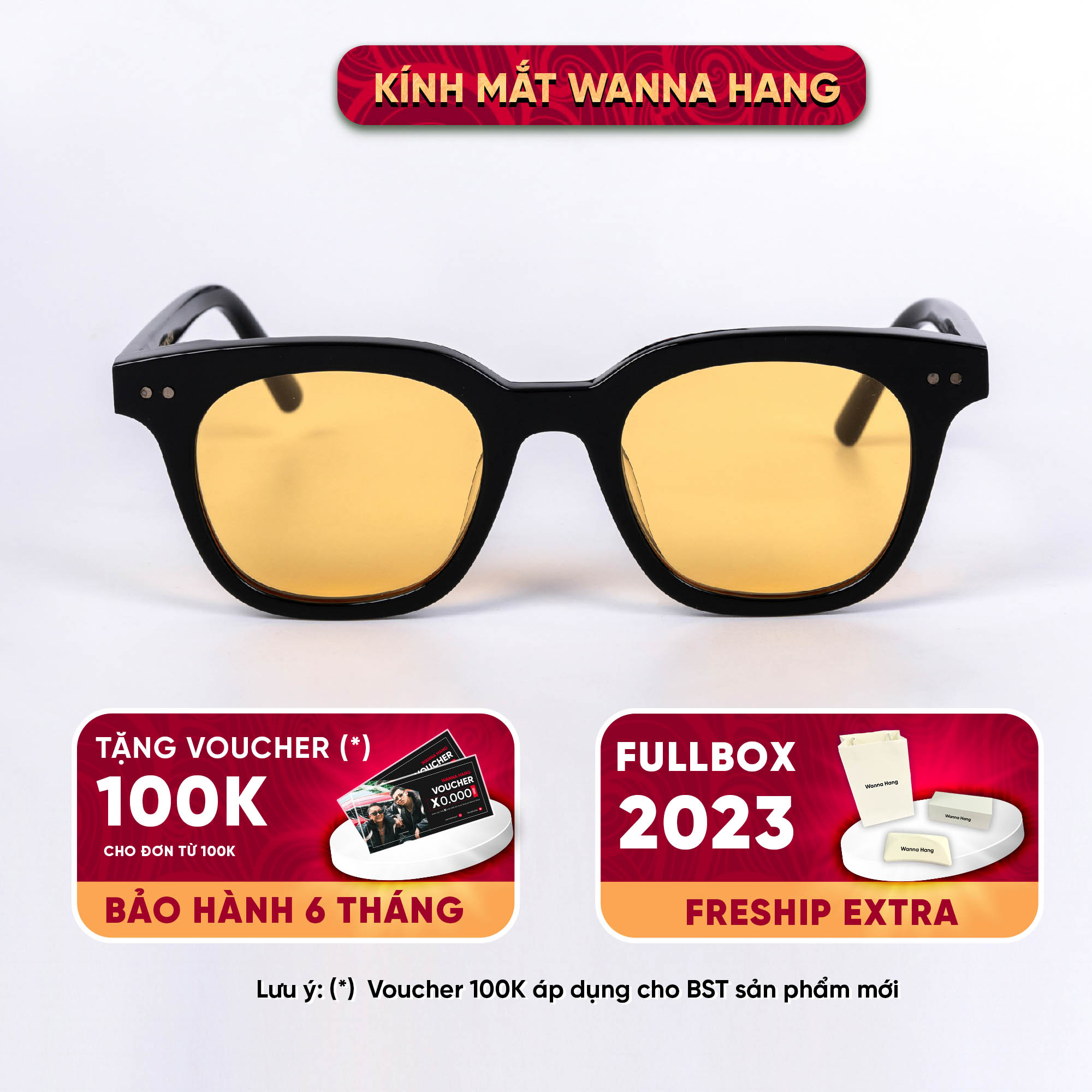 Kính râm thời trang mắt vuông nam nữ đẹp cao cấp chống tia UV chống chói Wanna Hang WHGM18