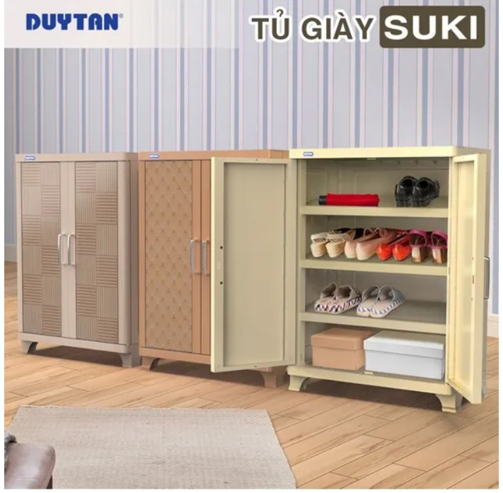 Tủ giày dép SUKI, thiết kế ngăn kệ giày dép, cửa cánh chống bám bụi, khớp nhựa cứng cáp, màu sắc phù hợp decor, tủ nhựa Duy Tân