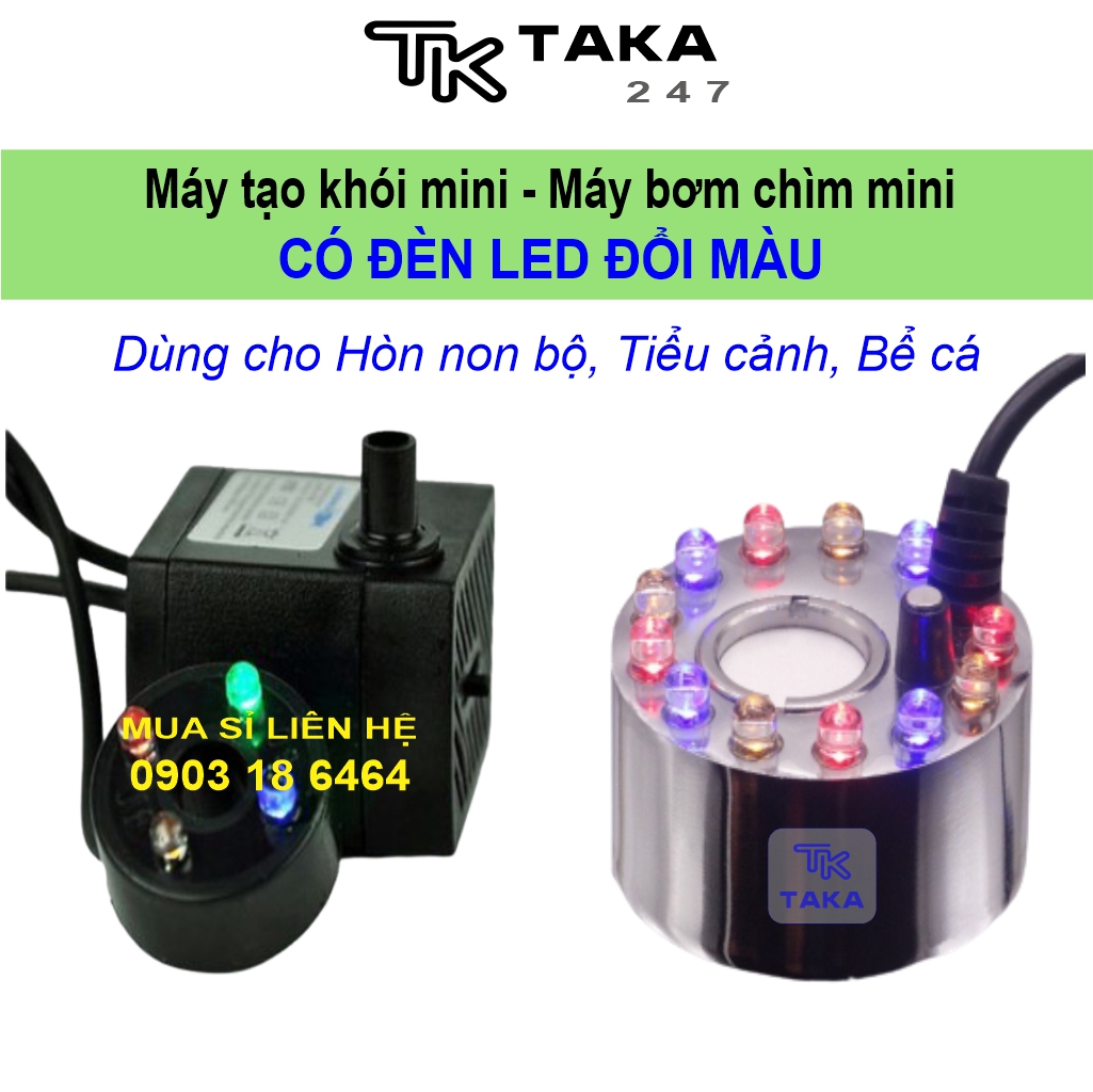Máy bơm chìm mini 2w 5w - Máy tạo khói có đèn LED dùng cho thác nước phong thủy bể cá