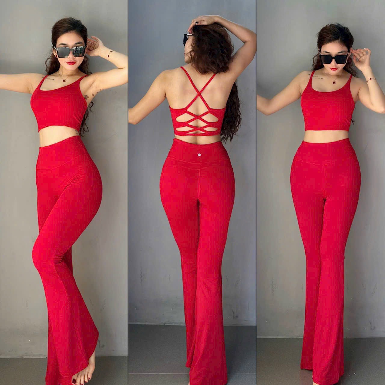 Bộ Đồ Tập Thể Thao Nữ Tay Dài Quần Loe Nhiều Màu Tập Gym Yoga Aerobic Y Hình 100% Hàng Cao Cấp