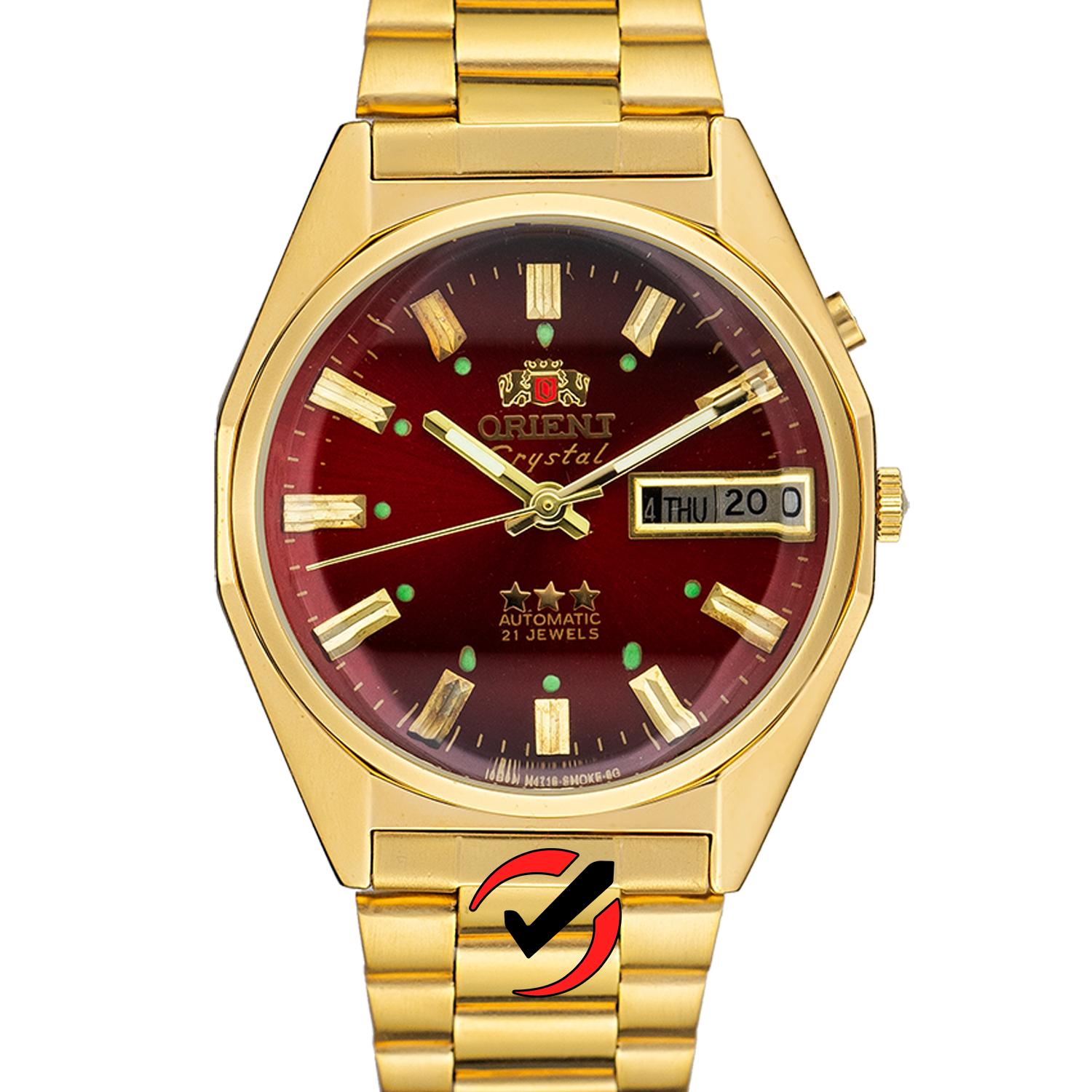 Đồng Hồ Cơ Nam Orient 3 Sao Mặt Đỏ Mạ Vàng Sang Trọng Automatic Máy Cơ Nhật Tự Động Dạ Quang Mặt Nhỏ Mỏng Phù Hợp Với Người Tay Nhỏ