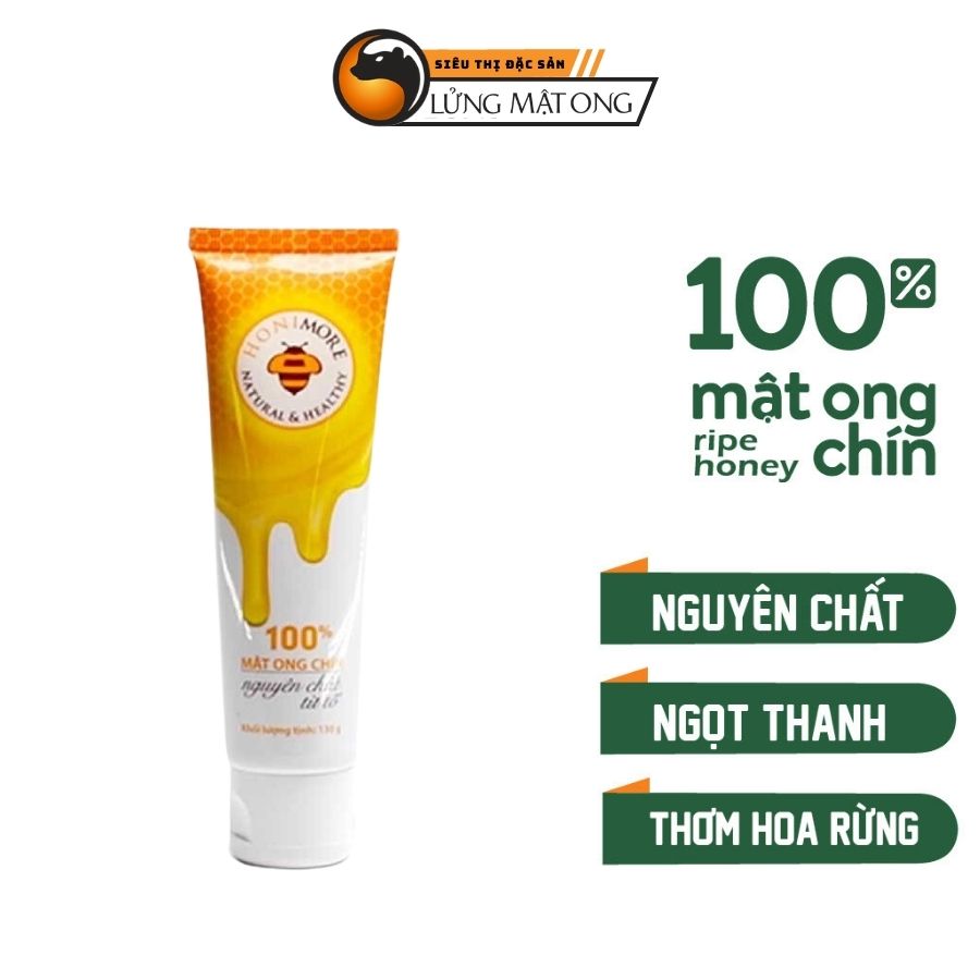 Mật ong nguyên chất Honimore Tuýp tiện dụng 130g - Mật ong rừng nguyên chất - Mật ong rừng - Dưỡng môi, pha nước, dễ dàng mang đi du lịch