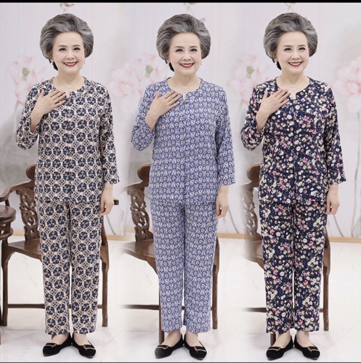 [HCM]Đồ bộ trung niên chất vải lanh tay dài quần dài, bộ mặc nhà trung niên tay dài, bộ nữ trung niên vải lanh mát mẻ