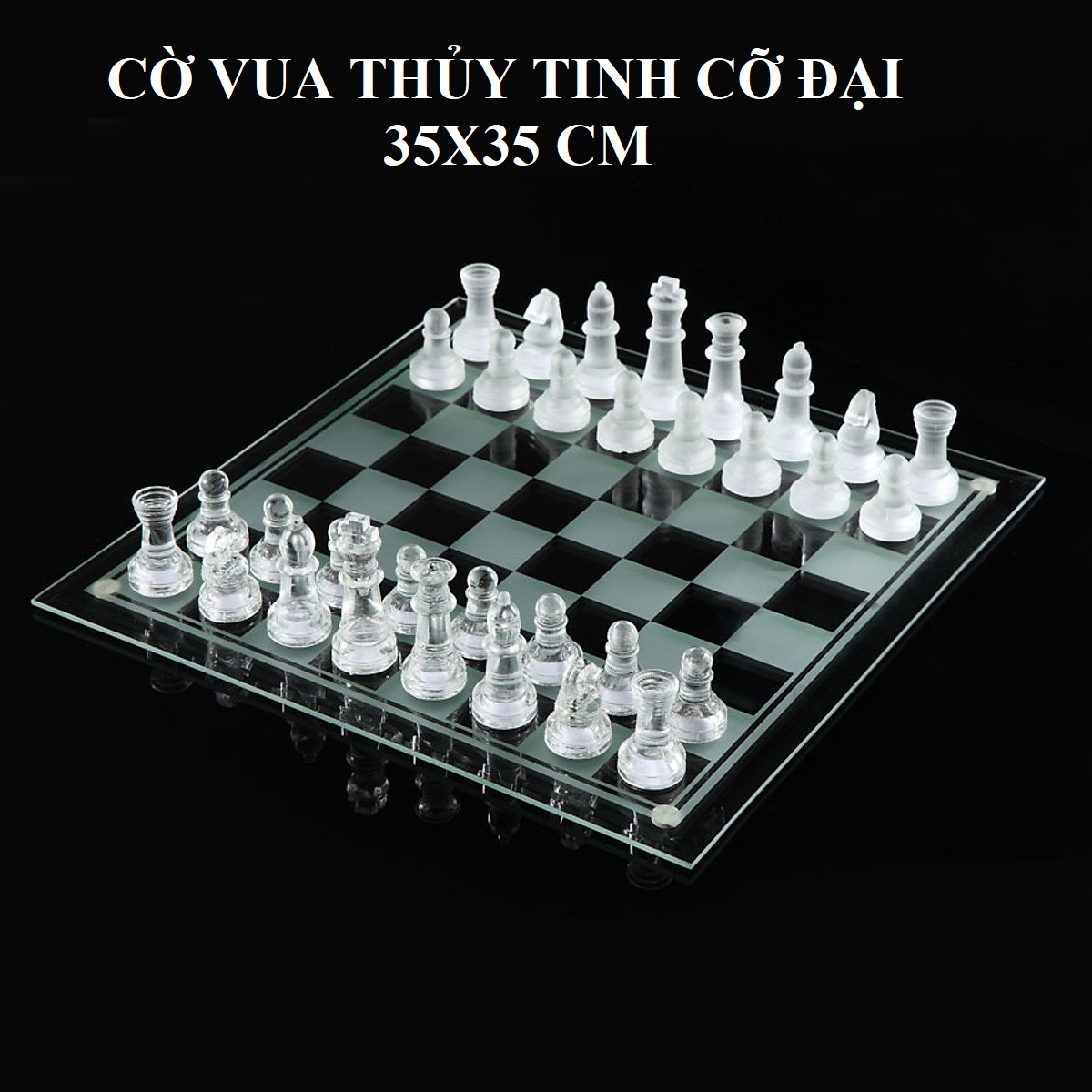 Bộ Cờ Vua Thủy Tinh Glass Chess Cỡ Lớn 35x35 cm Chất Lượng Tinh Xảo