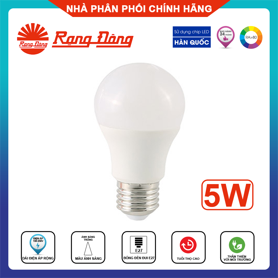 Rạng Đông, BH 2 Năm, Bóng Đèn Led Búp Tròn A55N4/5W 6500K, Hàng Việt Nam, Chất Lượng Cao