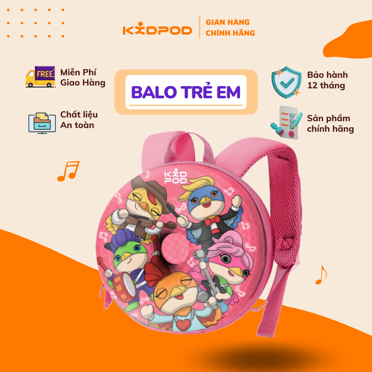 Kidpod balo trẻ em màu hồng