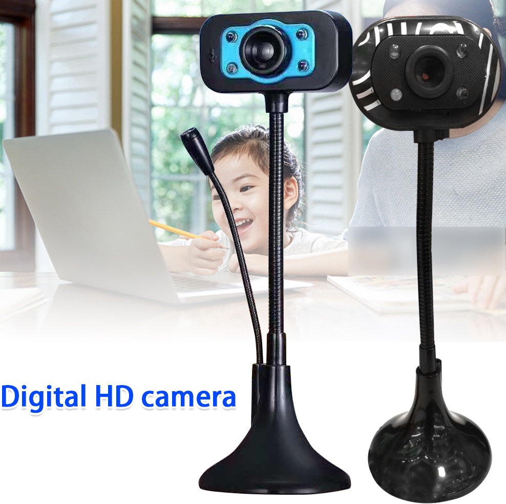 (Bảo hành 06 tháng) Webcam Chân Cao có mic dùng cho máy tính có tích hợp mic và đèn Led trợ sáng - Webcam máy tính để bàn siêu nét 3