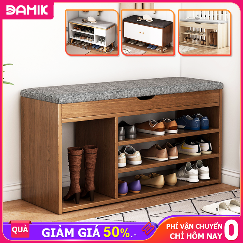 DAMIK Tủ Giày Gỗ tủ giày thông  Cánh Lật Cao Cấp Kết Hợp Nệm Ghế Ngồi Mang Giày