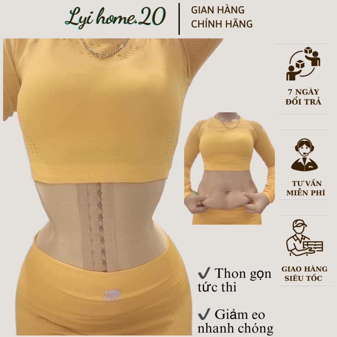 Đai gen nịt bụng định hình eo chính hãng Lyihome, định hình tức thì, nịt bụng sau sinh, giảm eo thon gọn