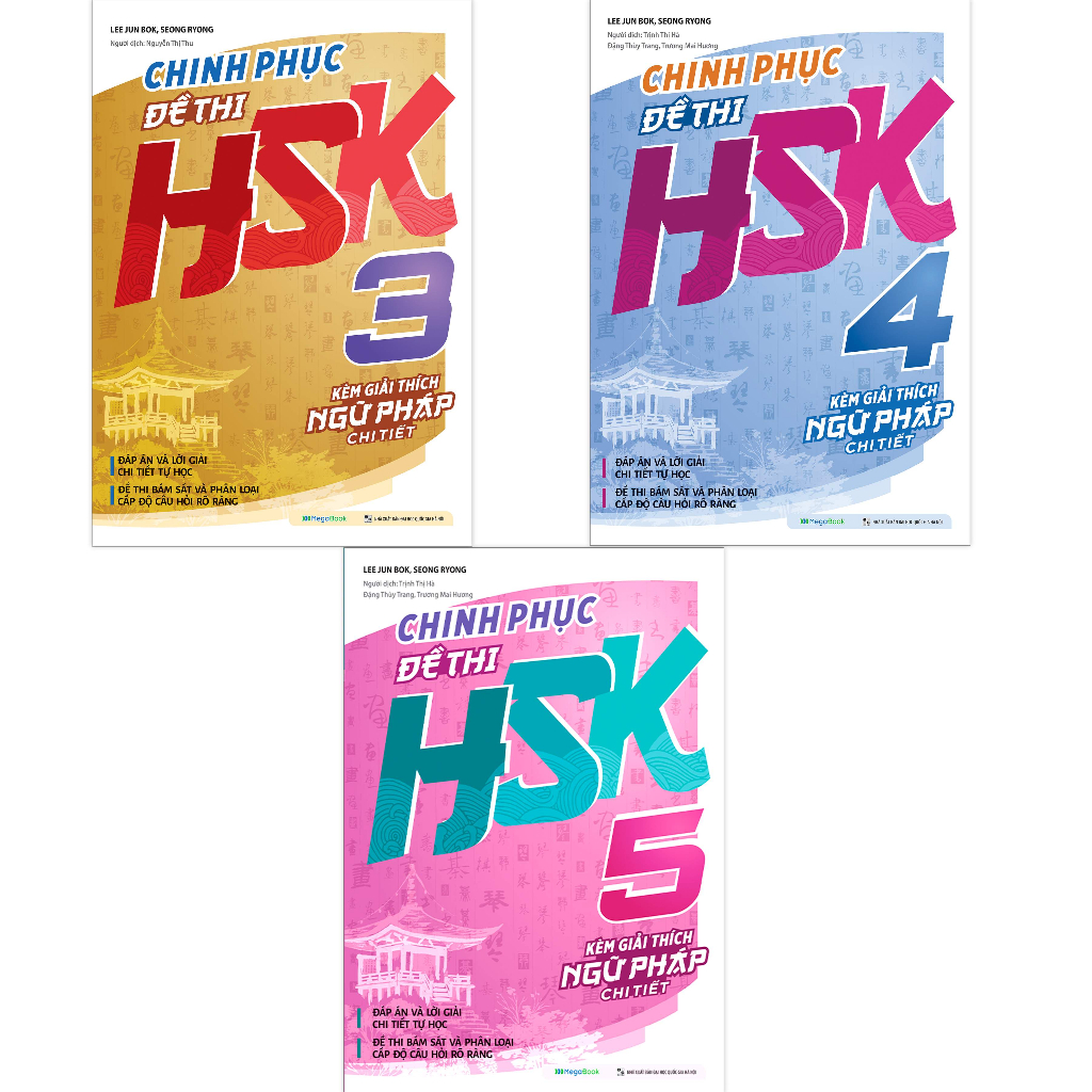 Sách Combo Chinh phục đề thi HSK 3 - HSK 4 - HSK 5 Kèm giải thích ngữ pháp