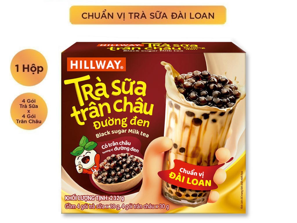 Trà sữa trân châu đường đen Hillway hộp 232g