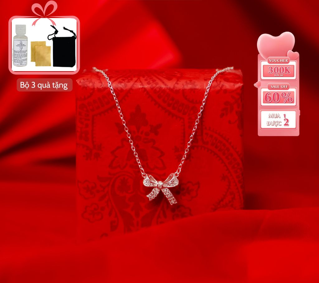  Dây chuyền bạc Tyche bow vòng cổ nữ hình cái nơ đính đá xinh xắn sang trọng nơ tiểu thư nạm đá cao cấp Tyche Jewelry 