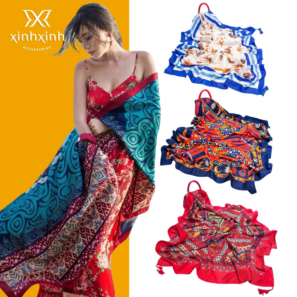 Khăn BOHO khăn choàng đi biển họa tiết thổ cẩm chất đũi cao cấp - Xinh Xinh Accessories