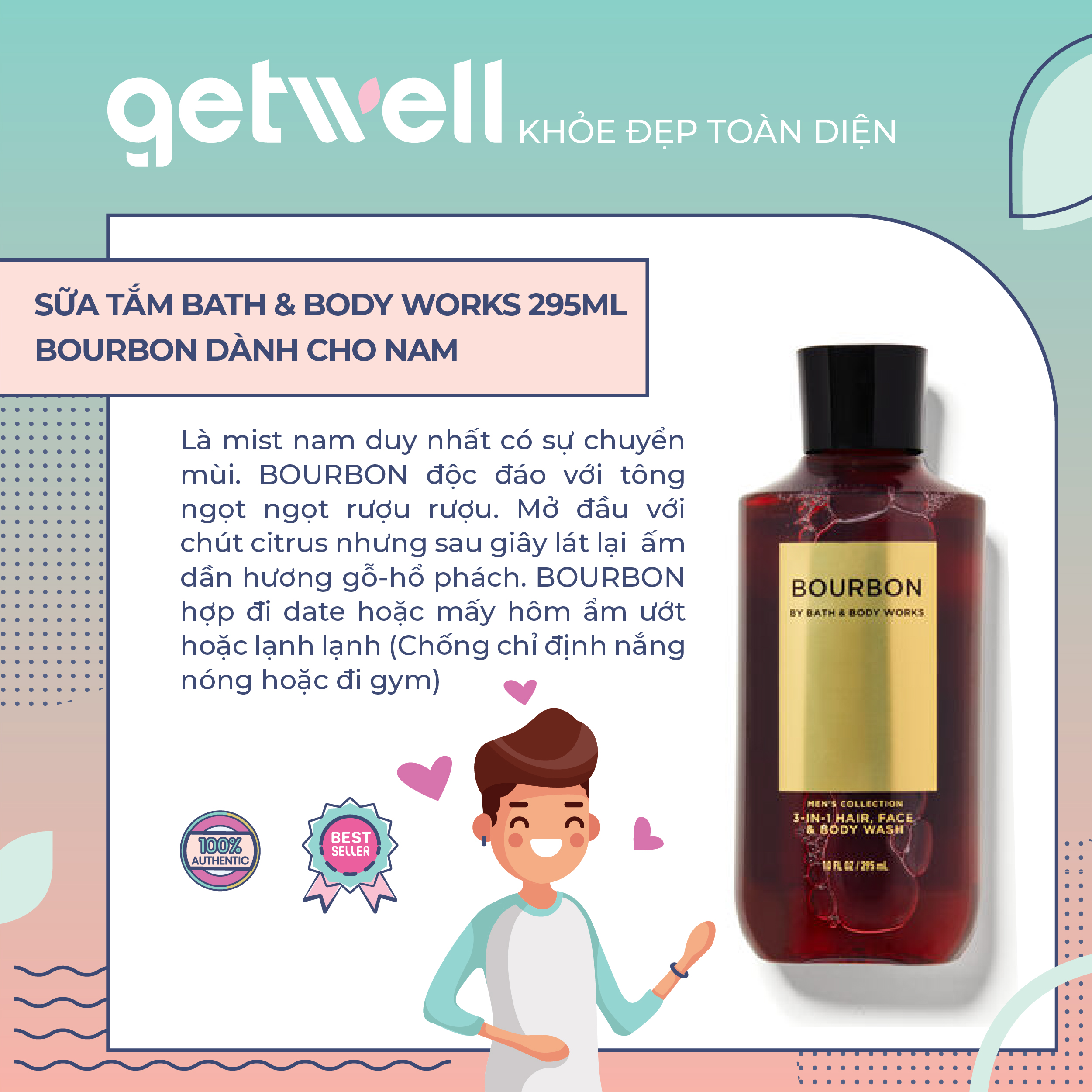 BOURBON | GEL TẮM TOÀN THÂN CHO NAM BATH & BODY WORKS - 295ML