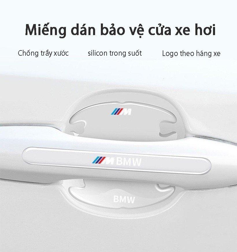 Miếng chống va đập, trầy xước loại trong suốt có kèm logo hãng xe miếng Dán Silicon ở vị trí  Hõm Cửa, Tay Nắm Cửa , Gương Ô Tô Xe Hơi