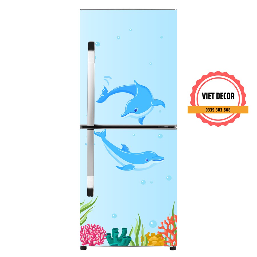 Miếng dán Tủ lạnh Cá heo - Dày dặn, Chống thấm nước - Decal dán Tủ lạnh, Máy giặt nhiều Kích cỡ - Màu sắc Đẹp
