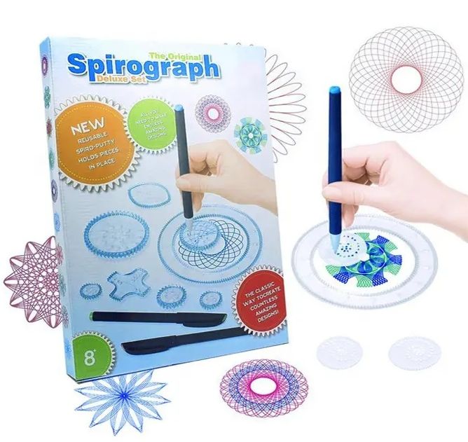 Bộ thước vẽ họa tiết sáng tạo 28 chi tiết Spirograph, thước vẽ kiểu xoắn ốc sáng tạo