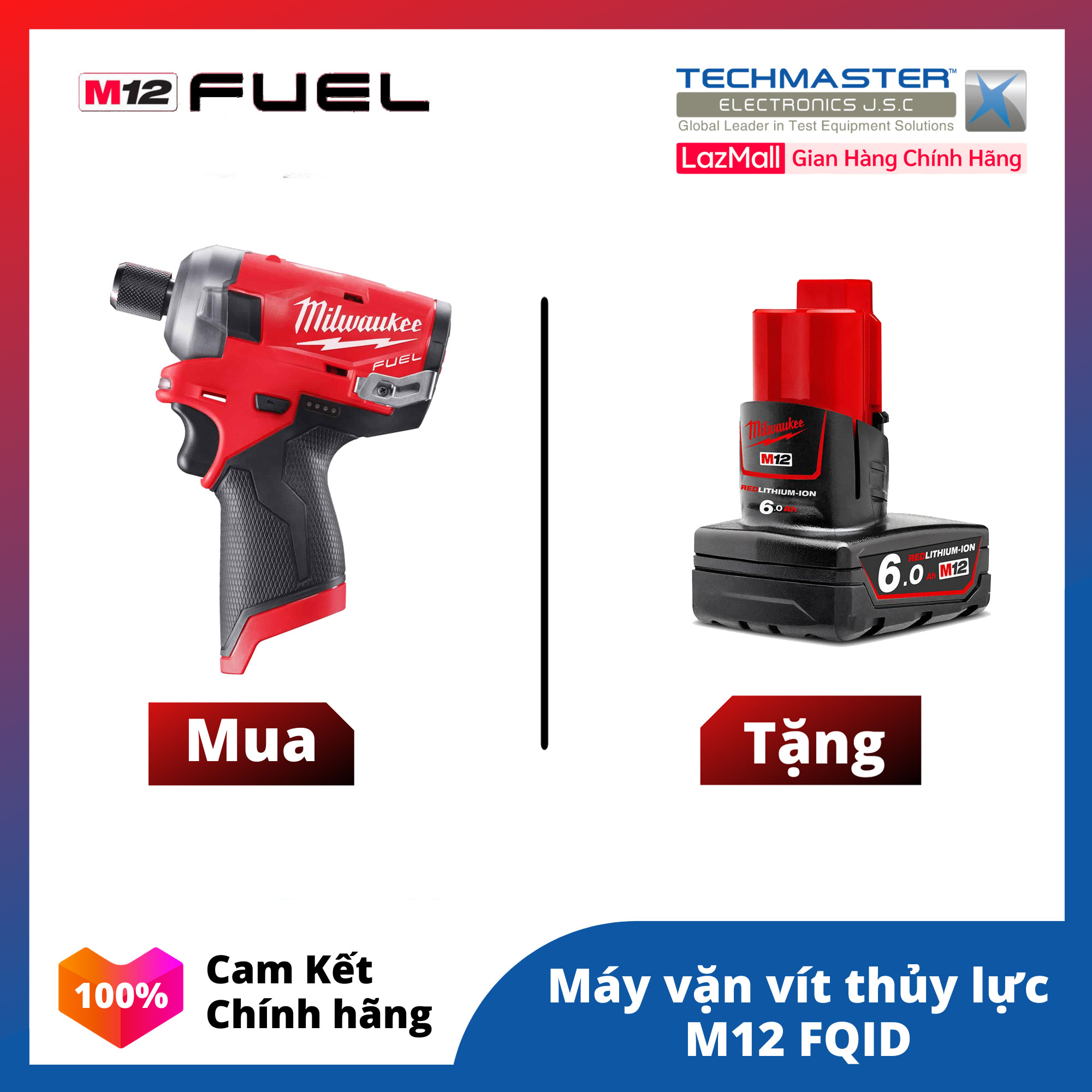 Máy vặn vít milwaukee m12 fqid-0c + tặng pin 12v 6.0ah - m12b6