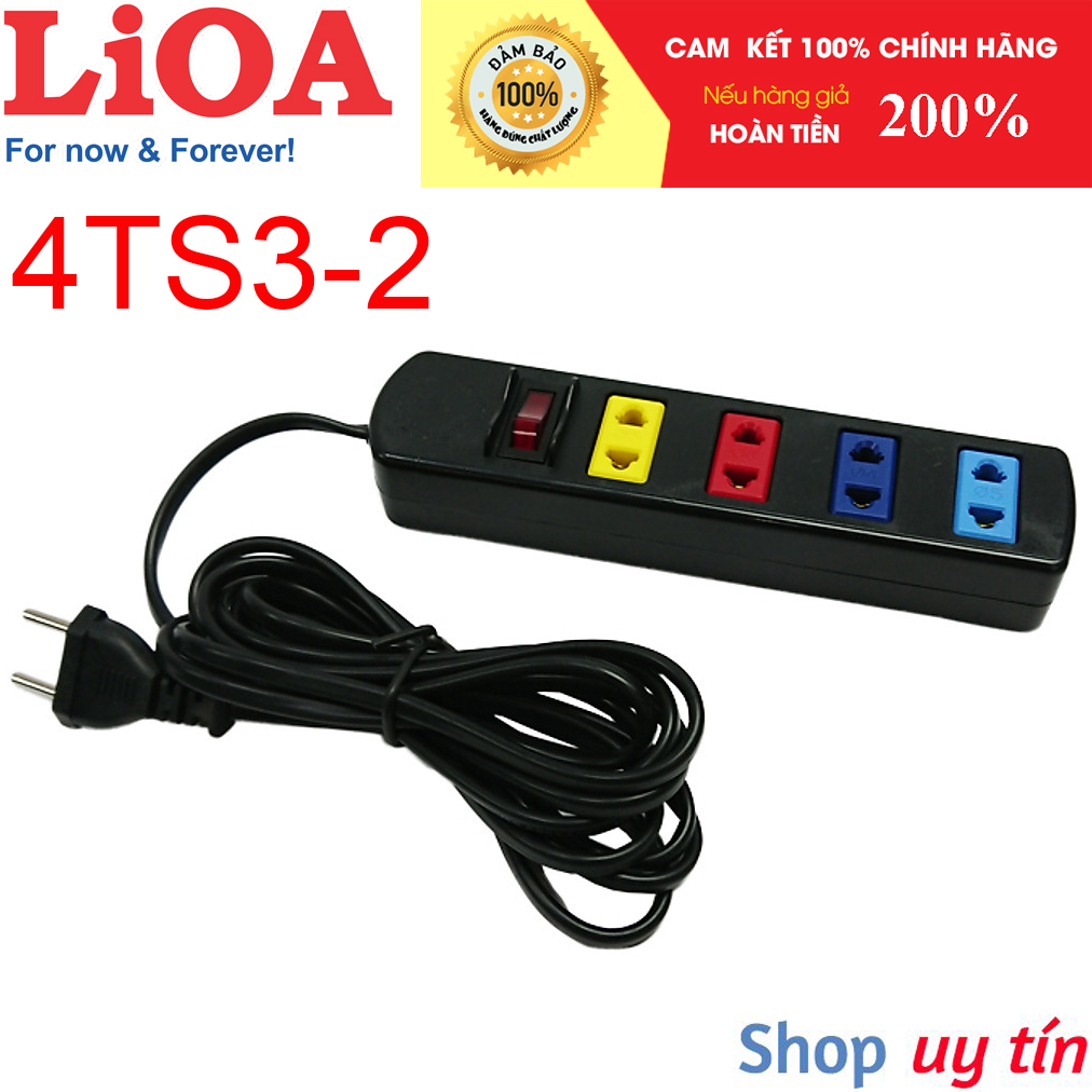 Ổ cắm lioa 4 lỗ kéo dài phổ thông 4ts3-2 - 4ts5-2 4 ổ cắm 2 chấu 1 công tắc 1000w dài 3m 5m
