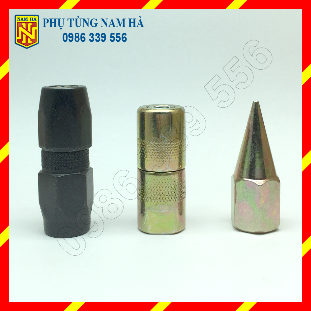 Các loại đầu bơm mỡ bò, đầu bơm mỡ bò kẹp nhanh 2 cánh 6 chấu, đầu bơm mỡ đầu bằng đầu chụp, đầu bơm mỡ nhọn