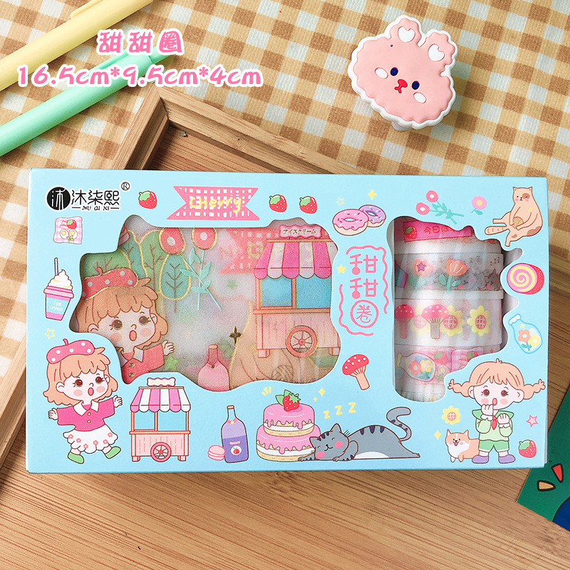 Set Hộp Washi Tape & Sticker nhiều mẫu cute - Hộp 5 cuộn washi tape + 10 sticker dễ thương - Corgi Shop