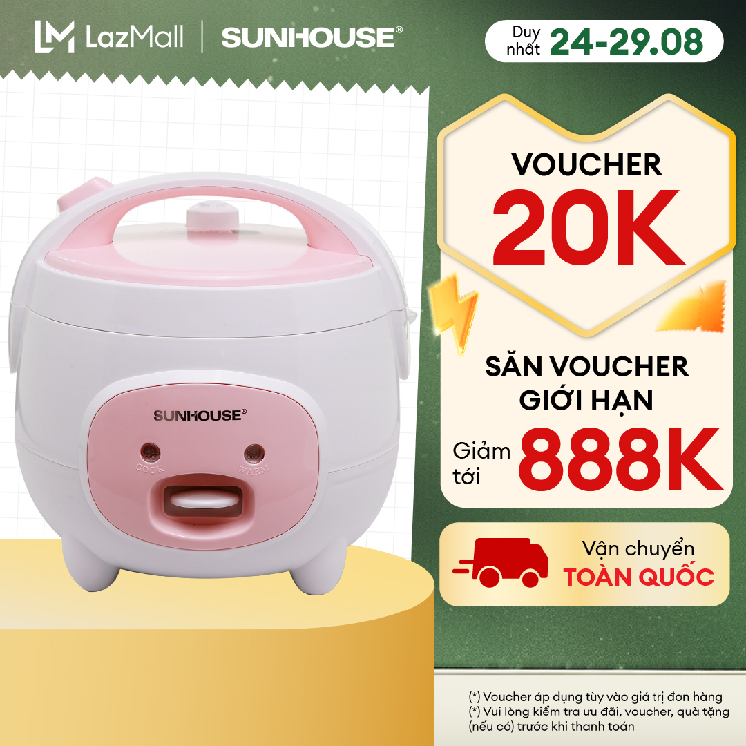 Nồi Cơm Điện Dung Tích 1.2L SUNHOUSE SHD8217W - Vỏ Nhựa Toàn Phần Chịu Nhiệt - Chống Dính Whitford (USA) - Vung Kép Giữ Nhiệt Tốt - Nấu Chín Nhanh - Bảo Hành 12 Tháng - Hàng Chính Hãng