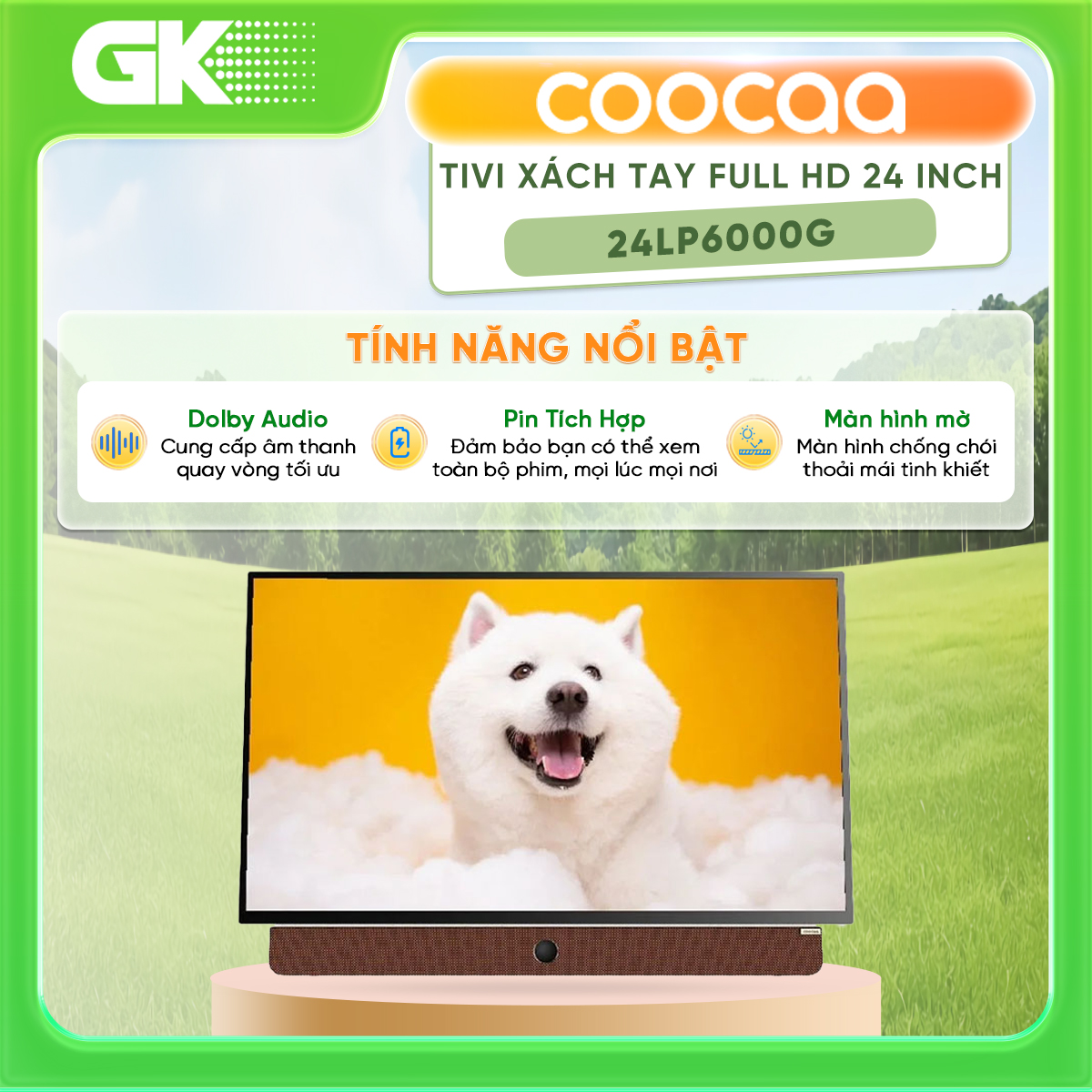 Google Tivi Xách Tay Di Động 2K Coocaa 24 Inch 24LP6000G (Tay Cầm Da) - [HCM] [Trả Góp] - Hệ điều hành Google TV - GIAO HÀNG TOÀN QUỐC - FREESHIP HCM