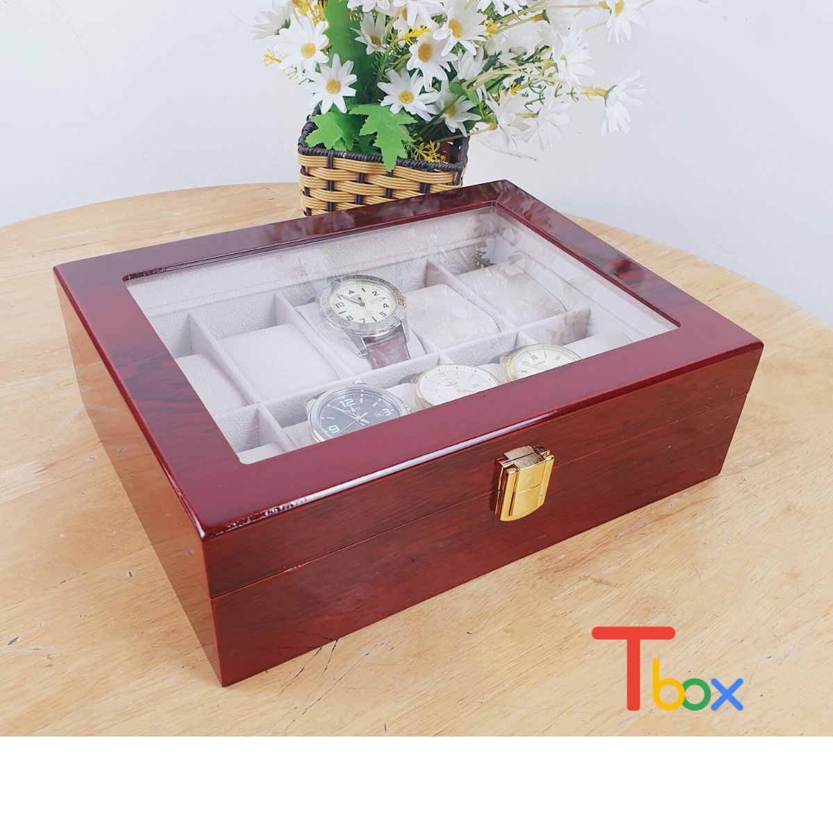 Hộp đựng đồng hồ 10 ngăn bằng gỗ
