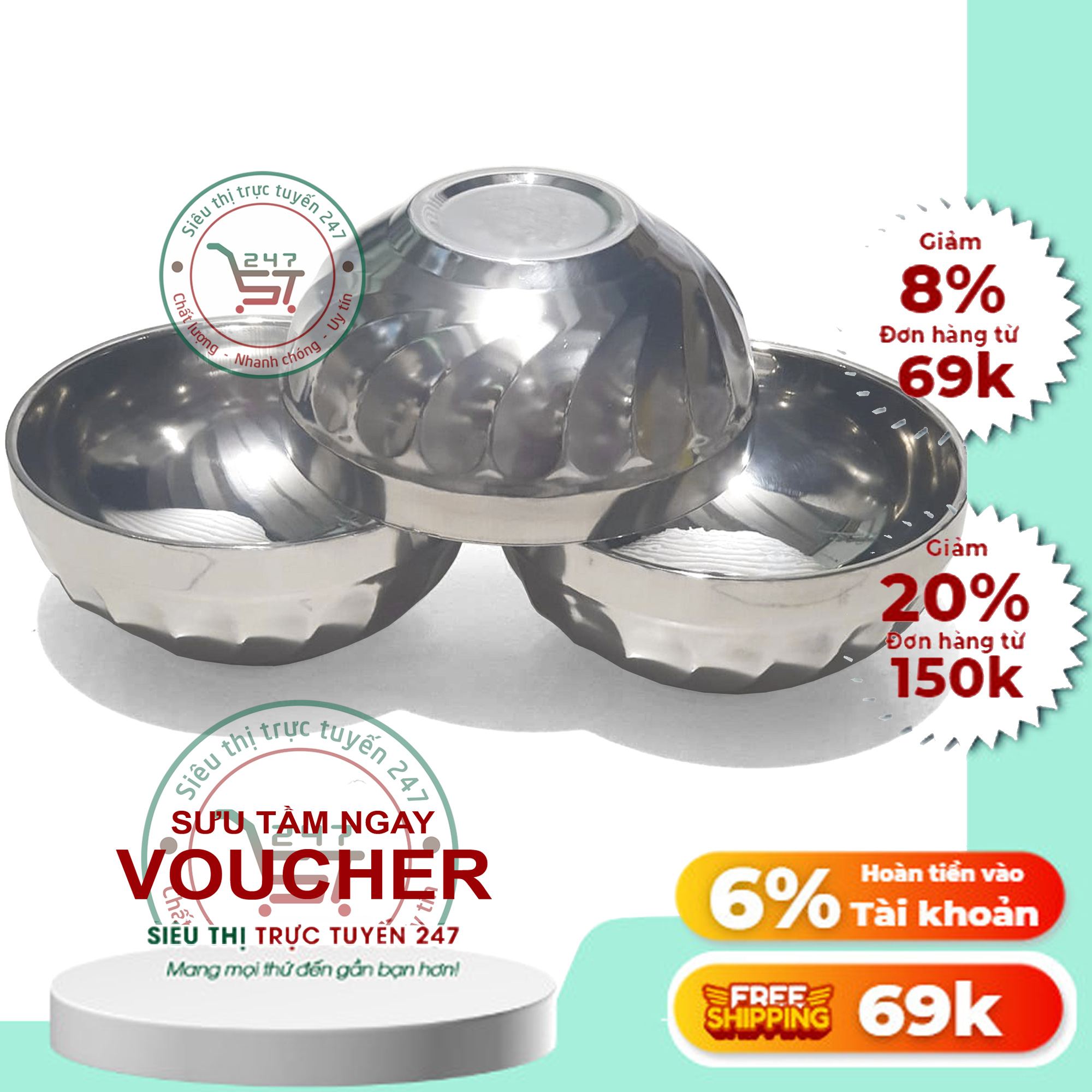 Bát chén tô ăn cơm ăn mì inox 2 lớp cách nhiệt chống nóng tiện lợi