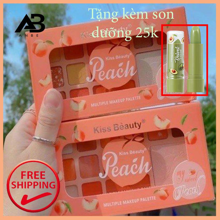 Bảng Phấn Mắt Nội Địa Trung Kiss Beauty Peach Anbe Đẹp Tặng Son Dưỡng Môi Trái Bơ 25k