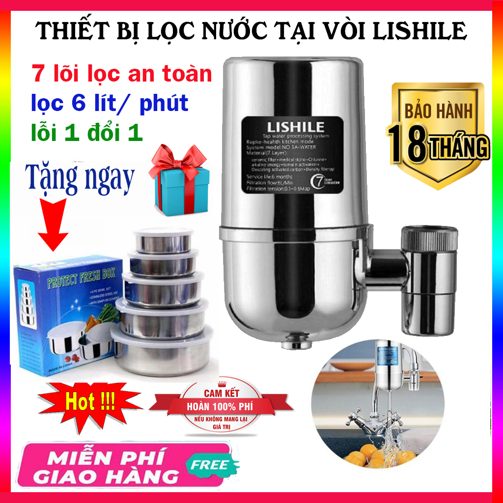 Lọc nước tại vòi siêu sạch Lishile với 7 lớp lọc công suất 6l/phút, lọc nước sinh hoạt trên bồn rửa, đầu vòi tiện lợi Chất Liệu Chuẩn Y Tế ABS Phù Hợp Với Các Loại Vòi