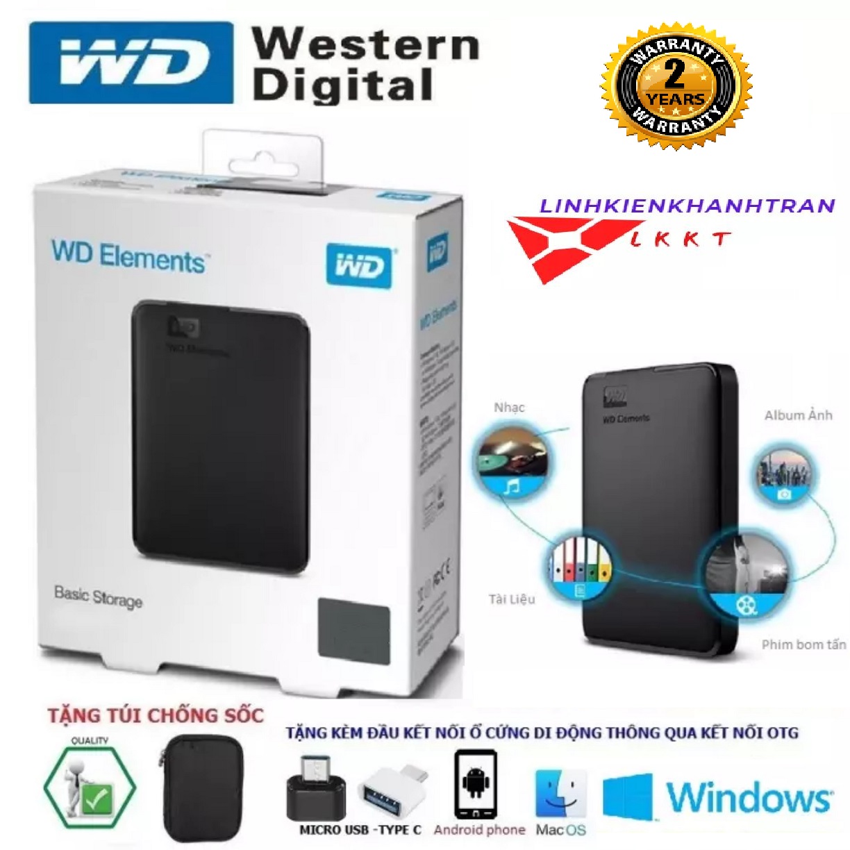 [HCM][FREESHIP] Ổ Cứng Di Động WD Elements 1TB - BẢO HÀNH 24 THÁNG - TẶNG TÚI CHỐNG SỐC (linhkienkhanhtran)