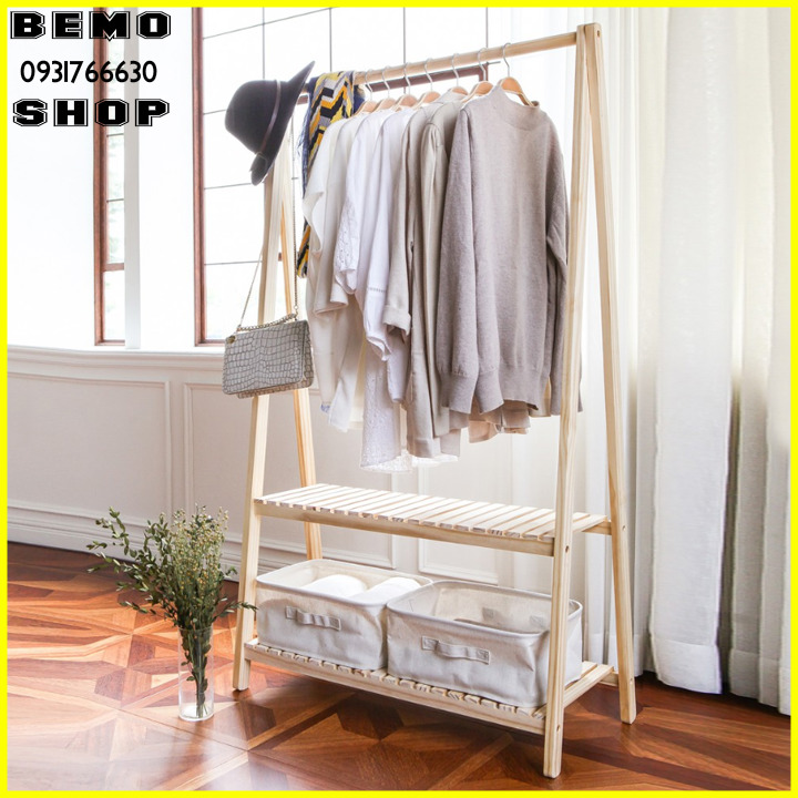 GIÁ TREO QUẦN ÁO 2 TẦNG CHỮ A - KỆ TREO QUẦN ÁO BẰNG GỖ TỰ NHIÊN. D 104cm x R 48cm x C 149cm