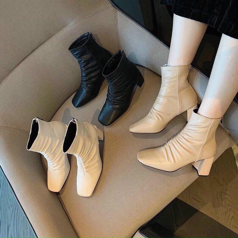 XẢ HÀNG NGHỈ TẾT bốt nhăn gân giữa da lì đế 7 phân hàng lót lông fullbox siêu êm chân