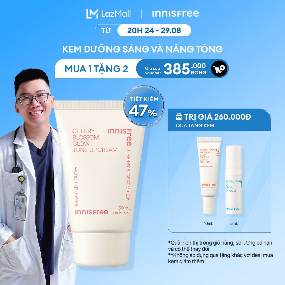 Kem dưỡng ẩm sáng da hoa anh đào INNISFREE Cherry Blossom Tone Up Cream 50ml