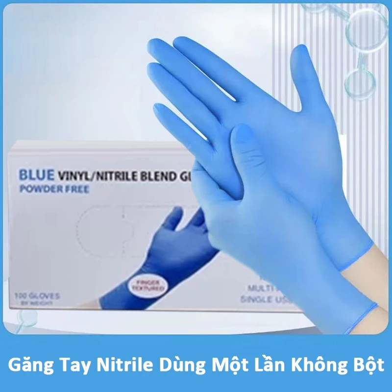 [Hộp 100 chiếc ] Bao Tay Cao Su Y Tế Không Bột Nitrile Găng tay an toàn thực phẩm Găng tay cao su bền bỉ chống mài mòn