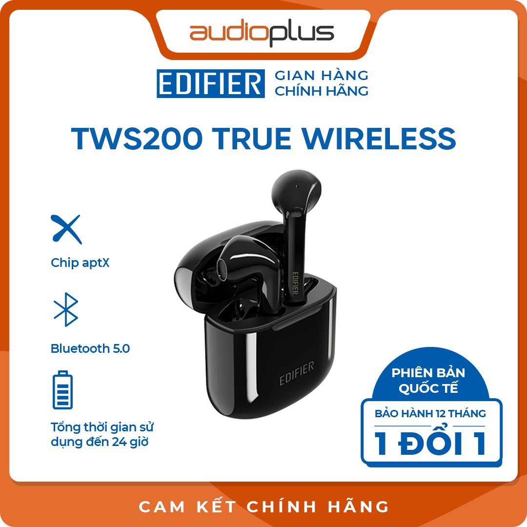 Tai nghe bluetooth EDIFIER TWS200 - Chính hãng mới nhất - Bản quốc tế - Thời lượng pin 24h - Chế độ độc lập - Driver 13mm - Khử ồn đàm thoại CVC - Bảo hành 12 tháng - 1 đổi 1