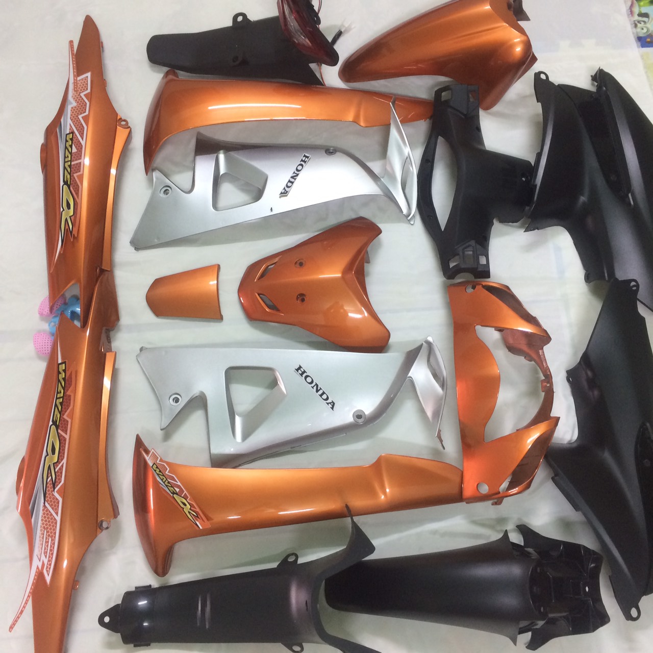 ( Tặng Tem ) Bộ dàn áo xe Wave A - S100 - RS - Wave alpha đời 2006 -2016 màu Cam - nhựa trắng  cao cấp ABS loại 1