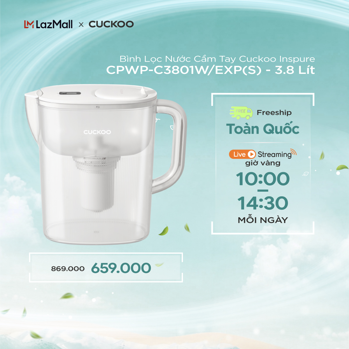 Bình Lọc Nước Cầm Tay Cuckoo Inspure CPWP-D3001W – 3.0 Lít