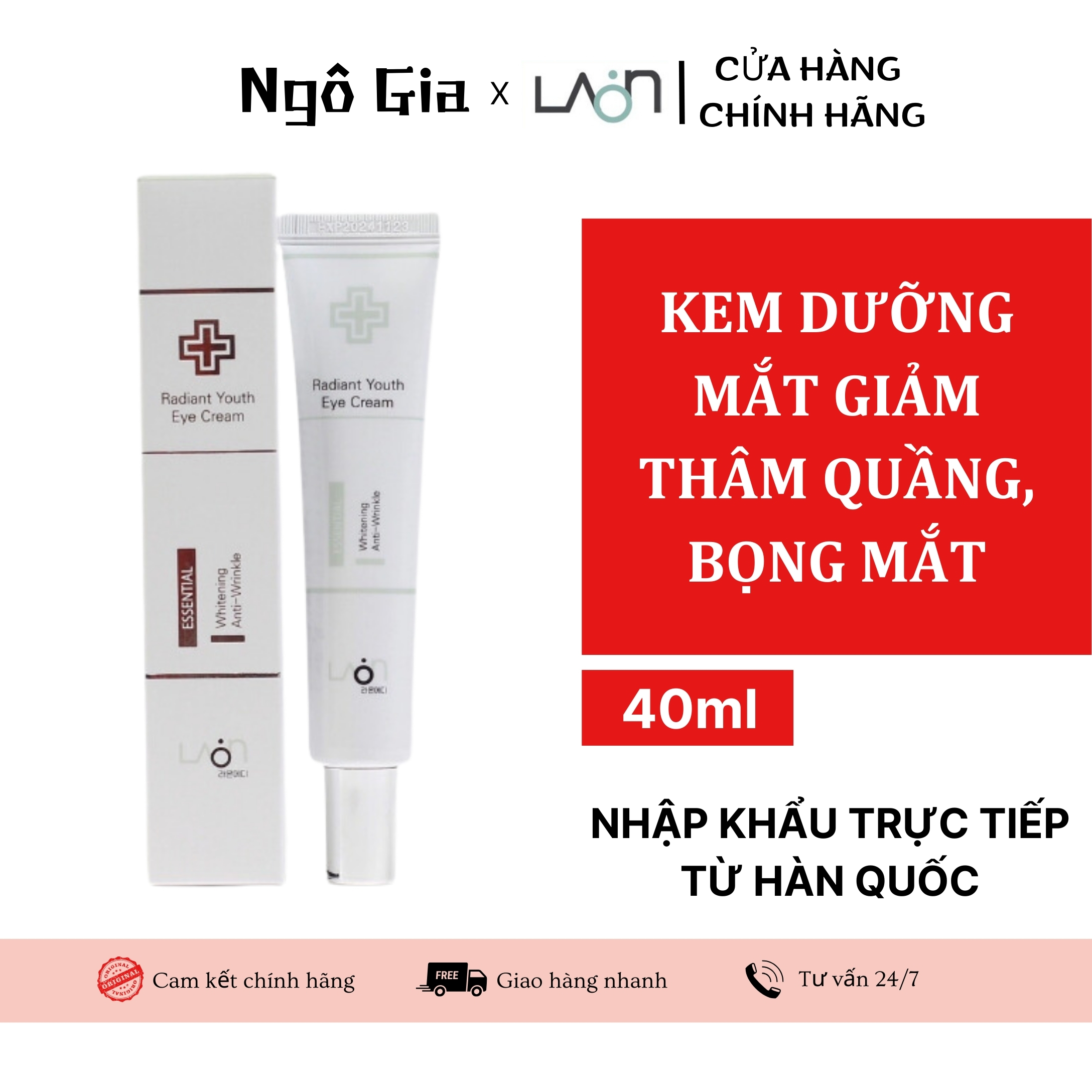 Kem Dưỡng Mắt Laonmedi Giảm Quầng Thâm, Bọng Mắt , Nếp Nhăn Laonmedi Radiant Youth Eye Cream 40ml