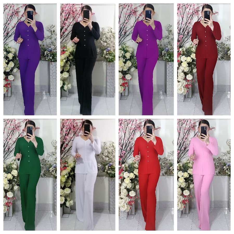 Bộ bà ba màu trơn ống rộng