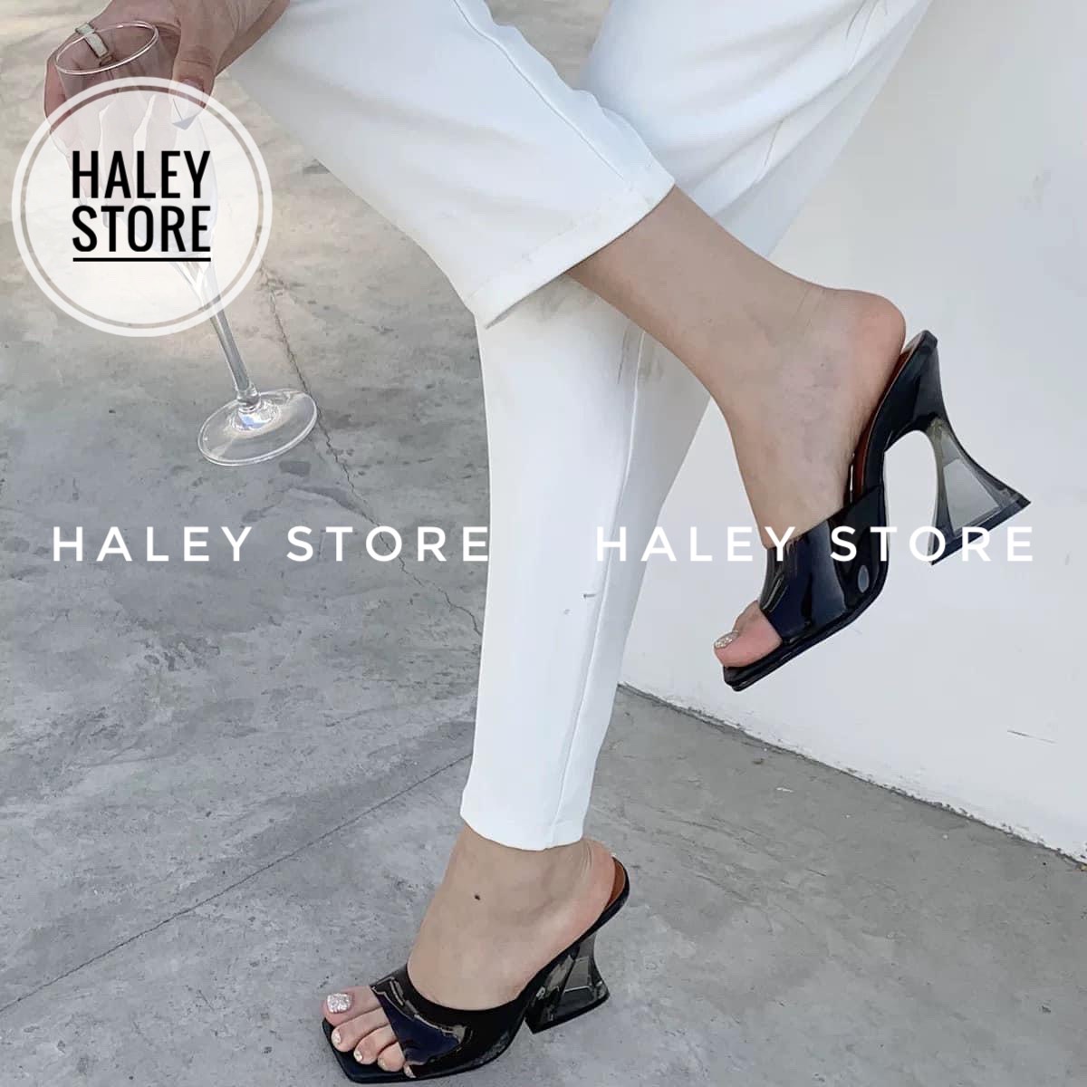 Giày guốc nữ HALEY STORE gót loe quai trong suốt mũi vuông mẫu mới 2022 đi tiệc du lịch tiểu thư sang trọng cá tính