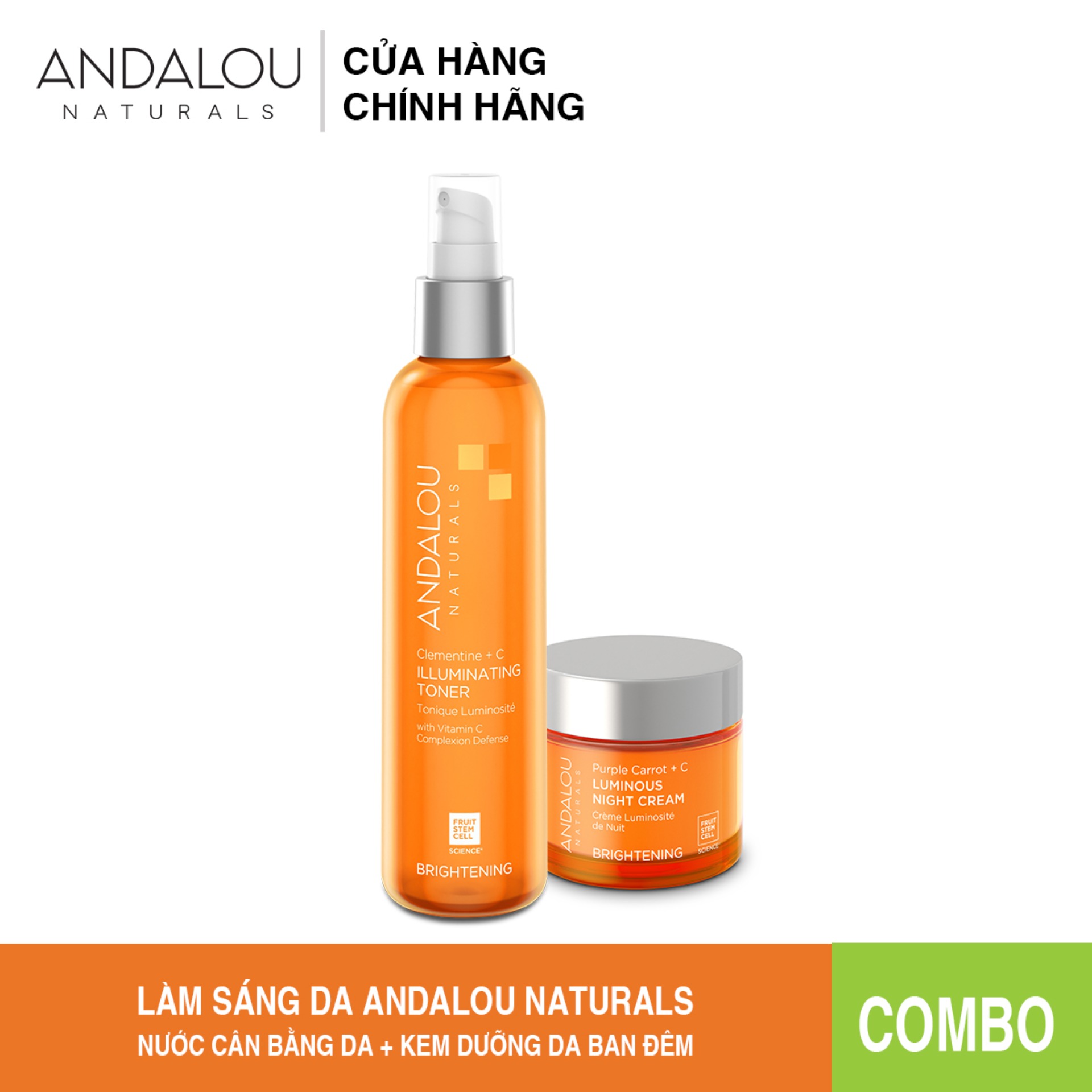 [HCM][QUÀ TẶNG ĐƠN TỪ 300K]Combo Làm Sáng Da Andalou Natural Nước Cân Bằng Da Toner 178ml + Kem Dưỡng Da Ban Đêm Purple Carrot Cream 50g
