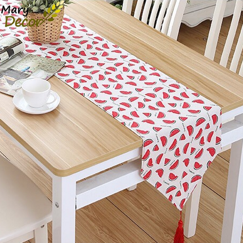 Khăn runner Mary Decor trải bàn gỗ decor trang trí nhà cửa nhiều mẫu mã cực đẹp - họa tiết Dưa hấu - KR-F10