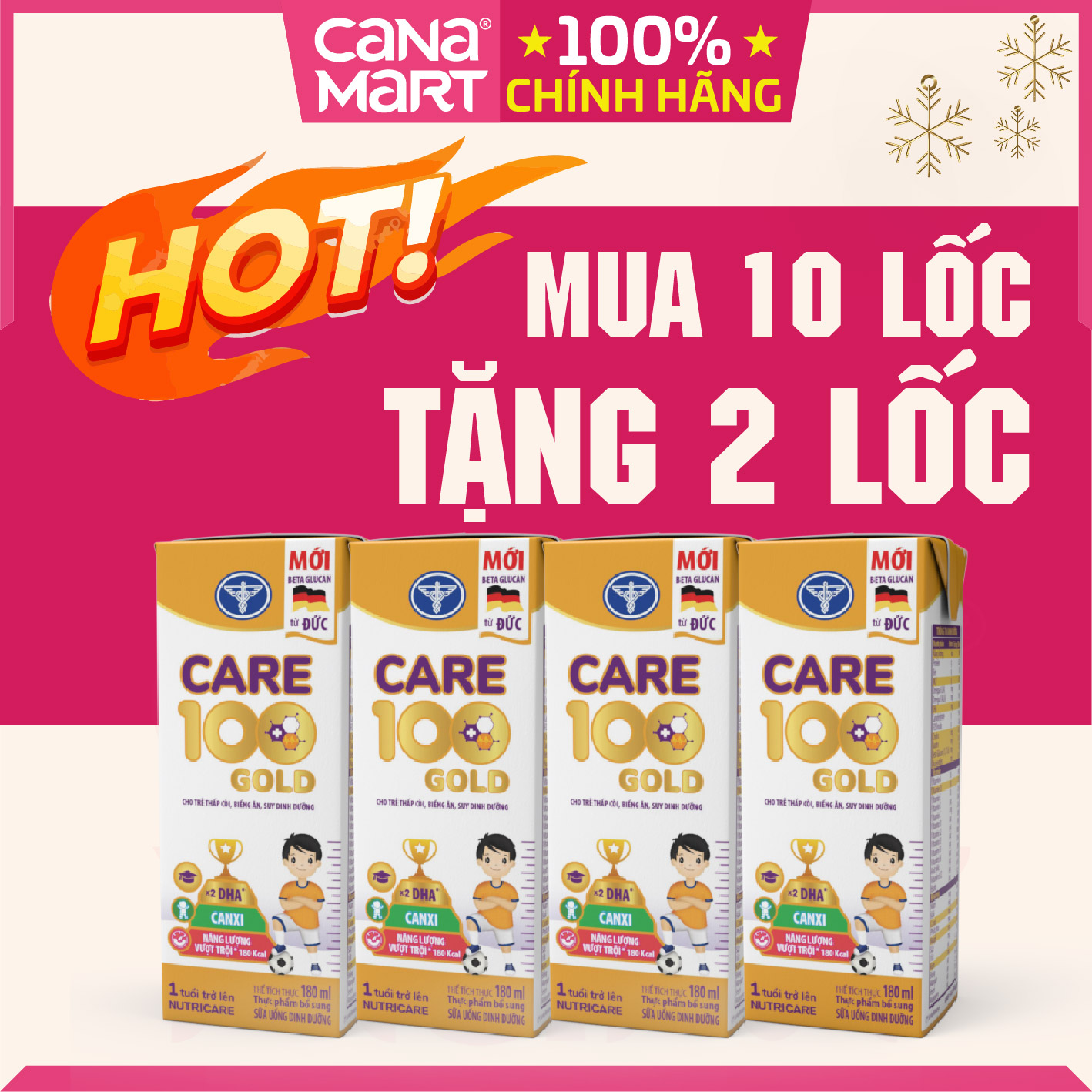 [Mua 10 lốc tặng 2] Sữa nước Nutricare Care 100 Gold cho trẻ thấp còi (180ml)