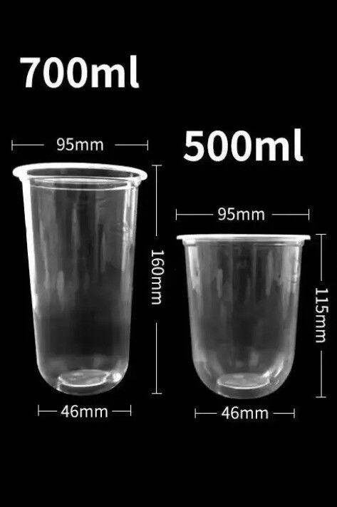 Lốc 50ly 500ml ĐÁY BẦU, Plastic cup U 500ml. tùy chọn nắp hoặc không