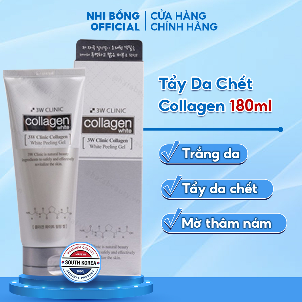 Tẩy Da Chết Collagen White Peeling Gel 3W Clinic Hàn Quốc tẩy tế bào chết trên da giúp da trắng sáng mềm mịn 180ml